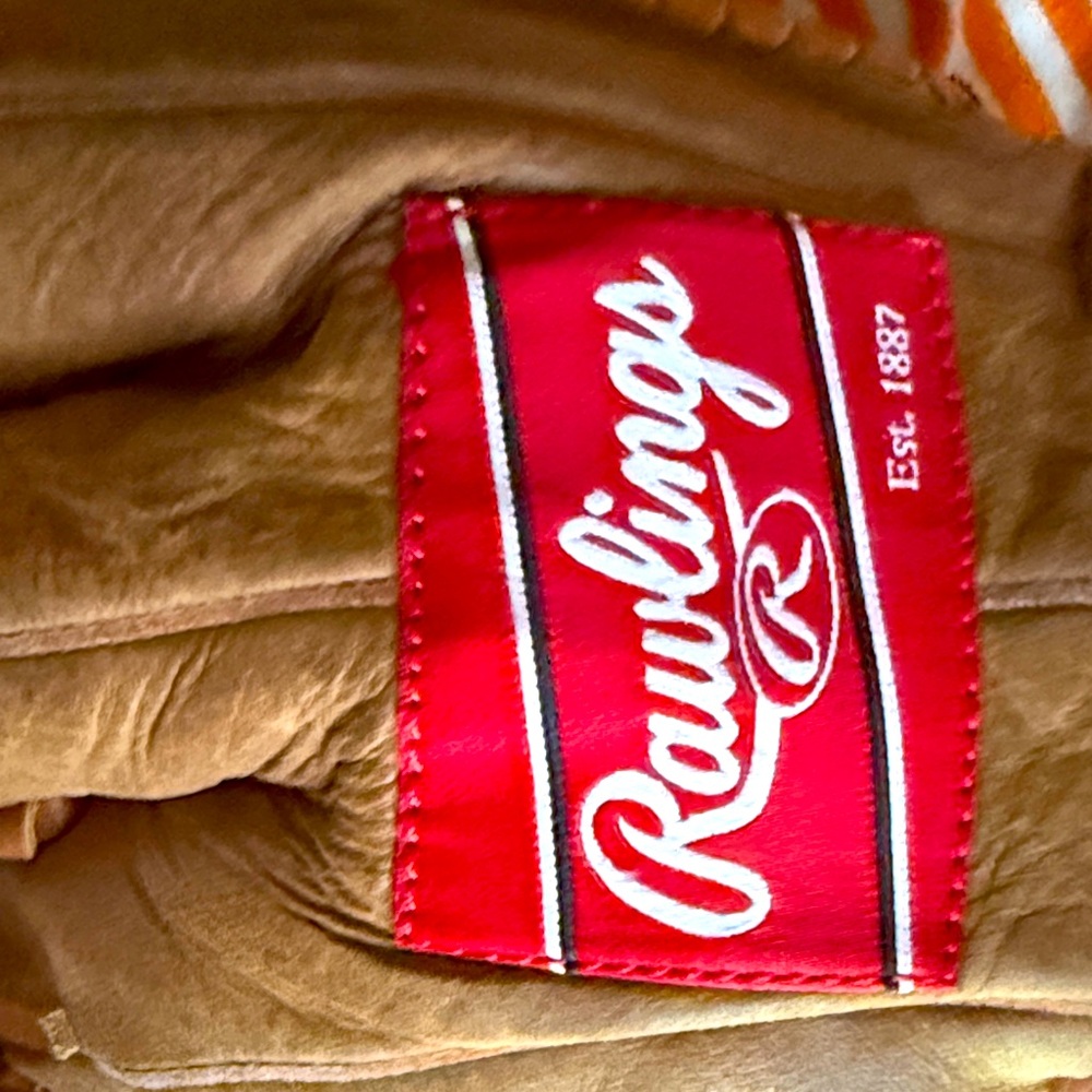 Rawlings Tan Baseball Glove with Red Logo